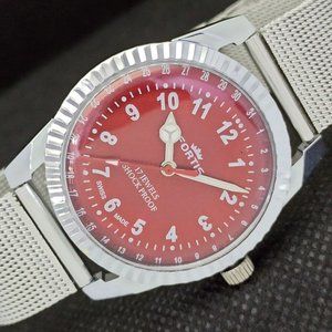 Vintage 1972 Fortis Manual Mens Silver Watch W/Metal Strap & Red accents